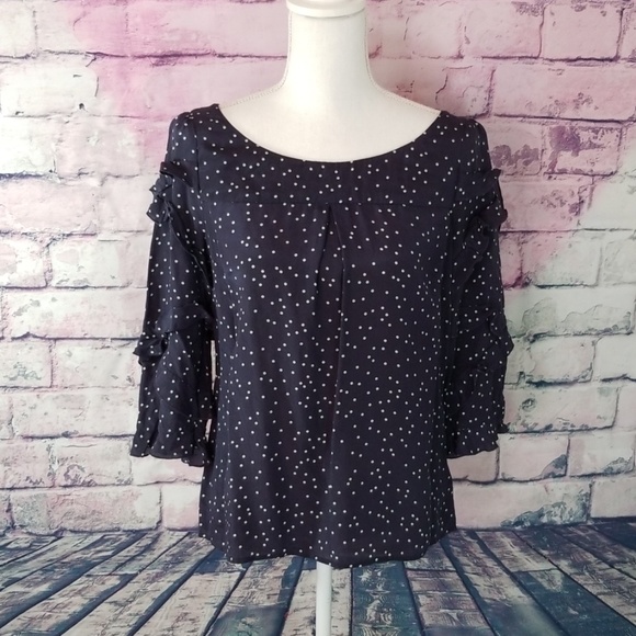 Maeve Tops - MAEVE 100% SILK POLKA DOT RUFFLE SLEEVE TOP 4